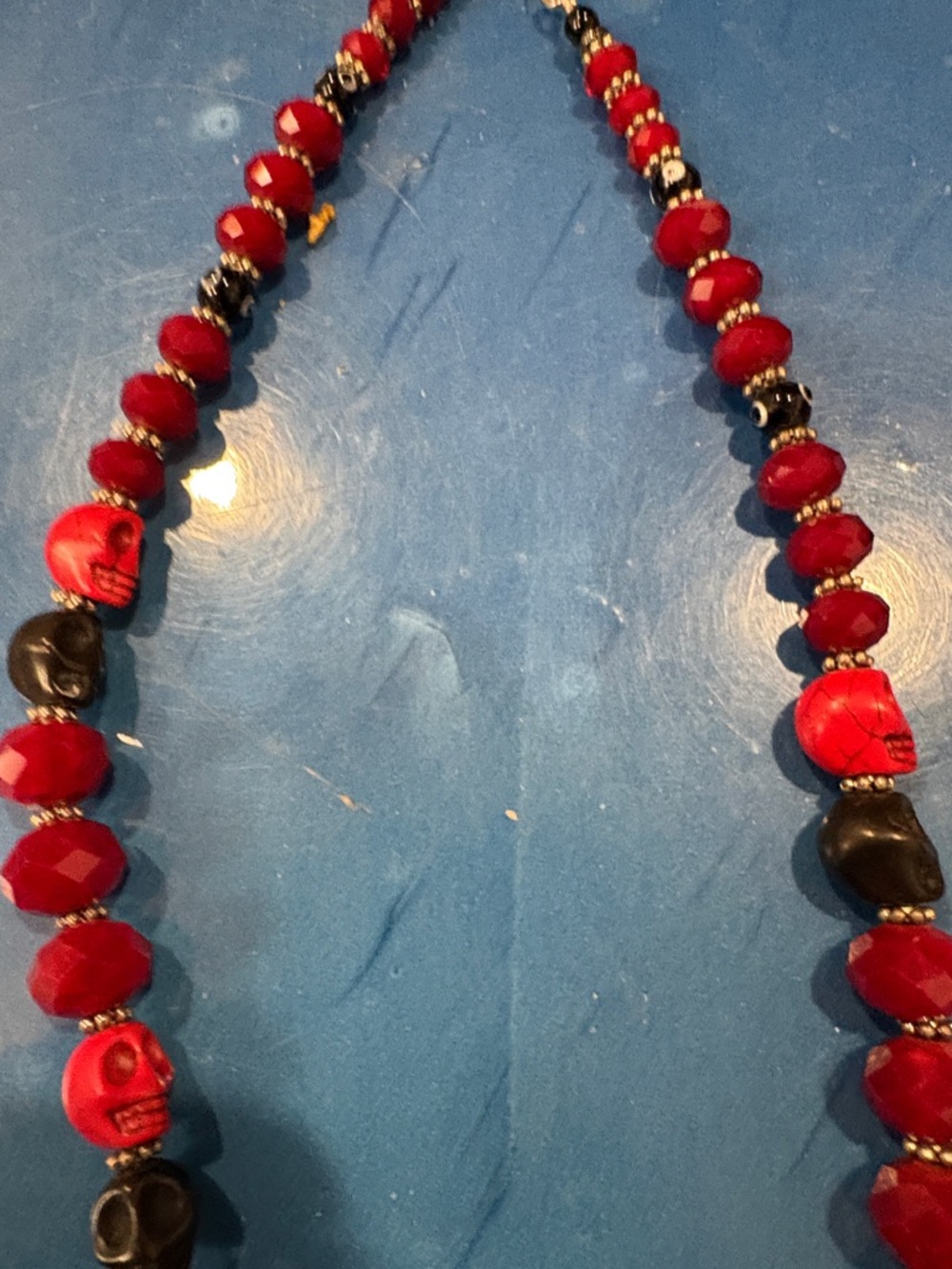 Red and Black Beaded Skull Necklace for Women